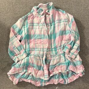 5/$15- Pink and Blue Plaid Ruffle Shirt